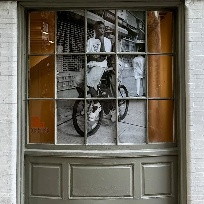 Gerald Cyrus: Two Teenagers on Bike, Harlem, 1993, Windows on Latimer